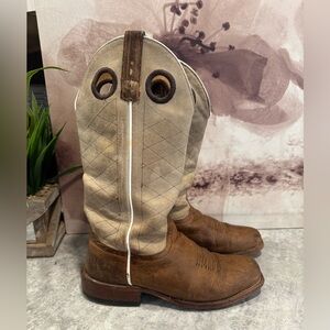 HP Horsepower Men's Fits 8 D Green/Brown Leather Square Toe Cowboy Boots